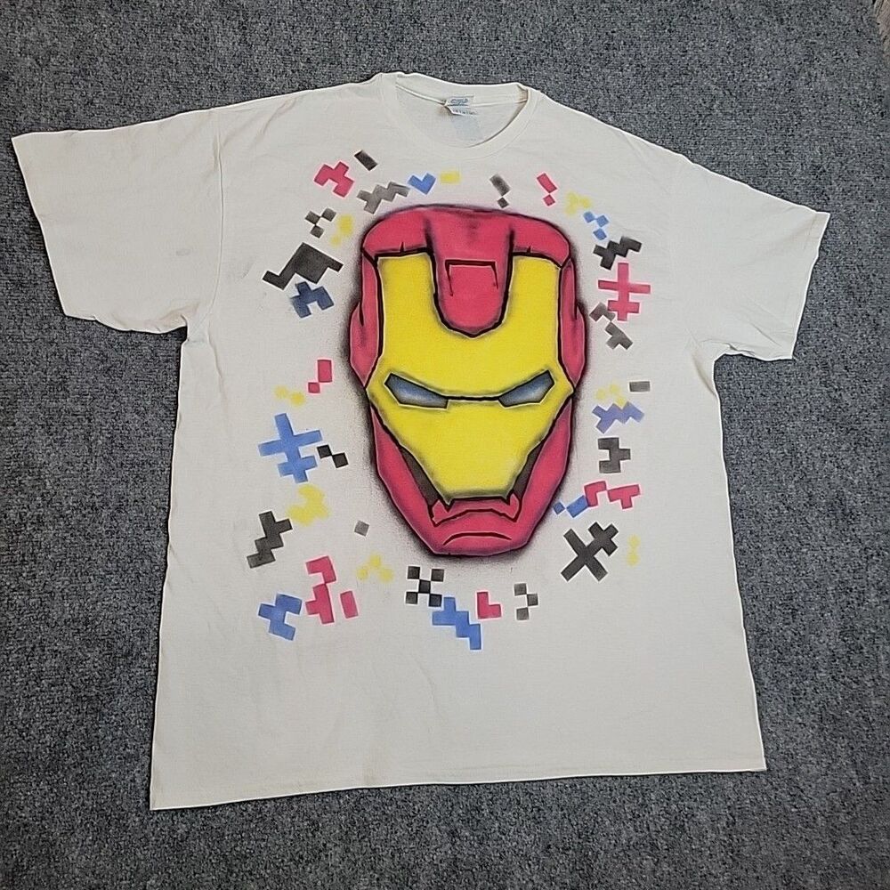 Retro Iron Man T-Shirt, Size XL Marvel Comics Pop Art White Graffiti